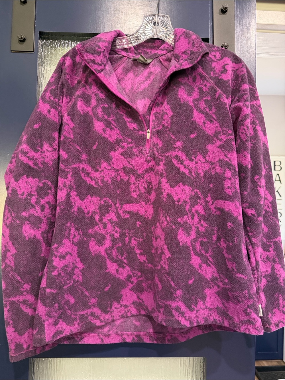 Eddie Bauer Purple and Black Patterned Fleece Hoodie